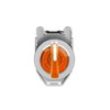 Illuminated selector switch, Harmony XB4, metal, orange handle, 30mm, universal LED, 3 positions, 1NO + 1NC, 24V AC DC