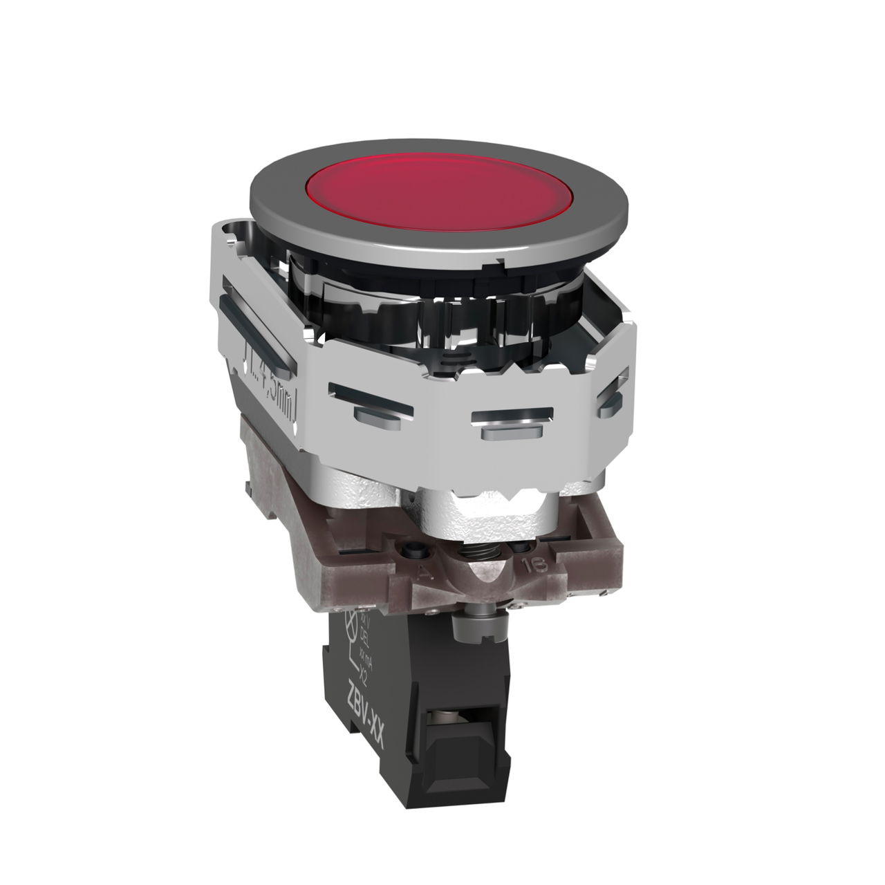 Pilot light, Harmony XB4,metal, red flush mounted, 30mm, universal LED, plain lens, 24V AC DC – Image 2 of 9
