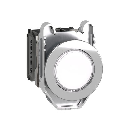 Illuminated push button, Harmony XB4, metal, white flush mounted, 30mm, universal LED, plain lens, 1NO + 1NC, 24V AC DC