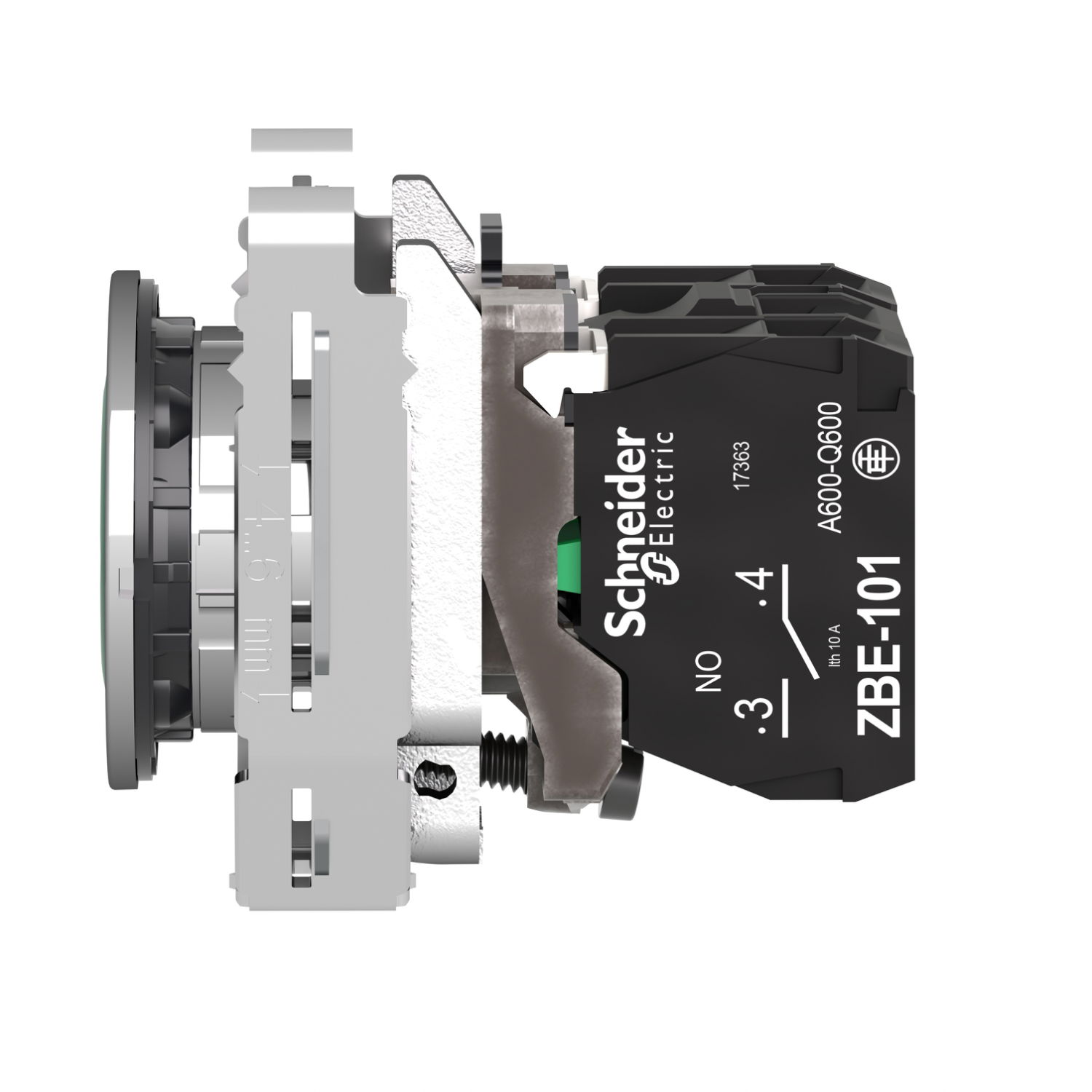 Illuminated push button, Harmony XB4, metal, green flush mounted, 30mm, universal LED, plain lens, 1NO + 1NC, 120V AC – Image 3 of 6