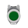 Illuminated push button, Harmony XB4, metal, green flush mounted, 30mm, universal LED, plain lens, 1NO + 1NC, 230V AC
