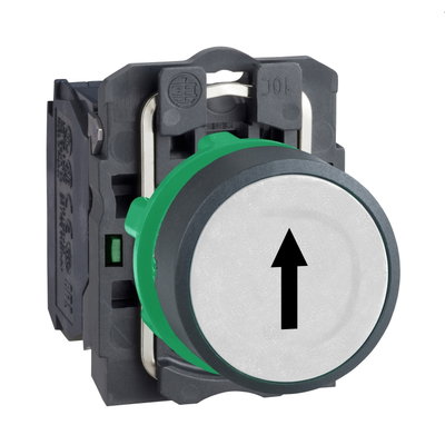 Push button, plastic, flush, white, Ø22, spring return, marked UP ARROW, 1 NO