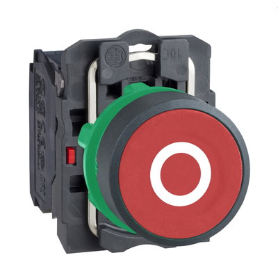 Red flush complete pushbutton Ø22 spring return 1NC "O"