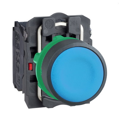 Push button, Harmony XB5, blue flush complete pushbutton Ø22 mm spring return 1NO+1NC unmarked
