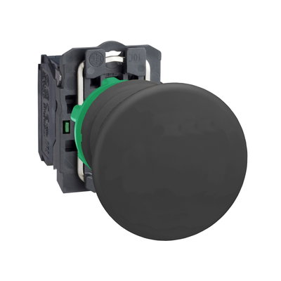 Push button, plastic, black mushroom Ø40, Ø22, spring return, unmarked, 1 NO