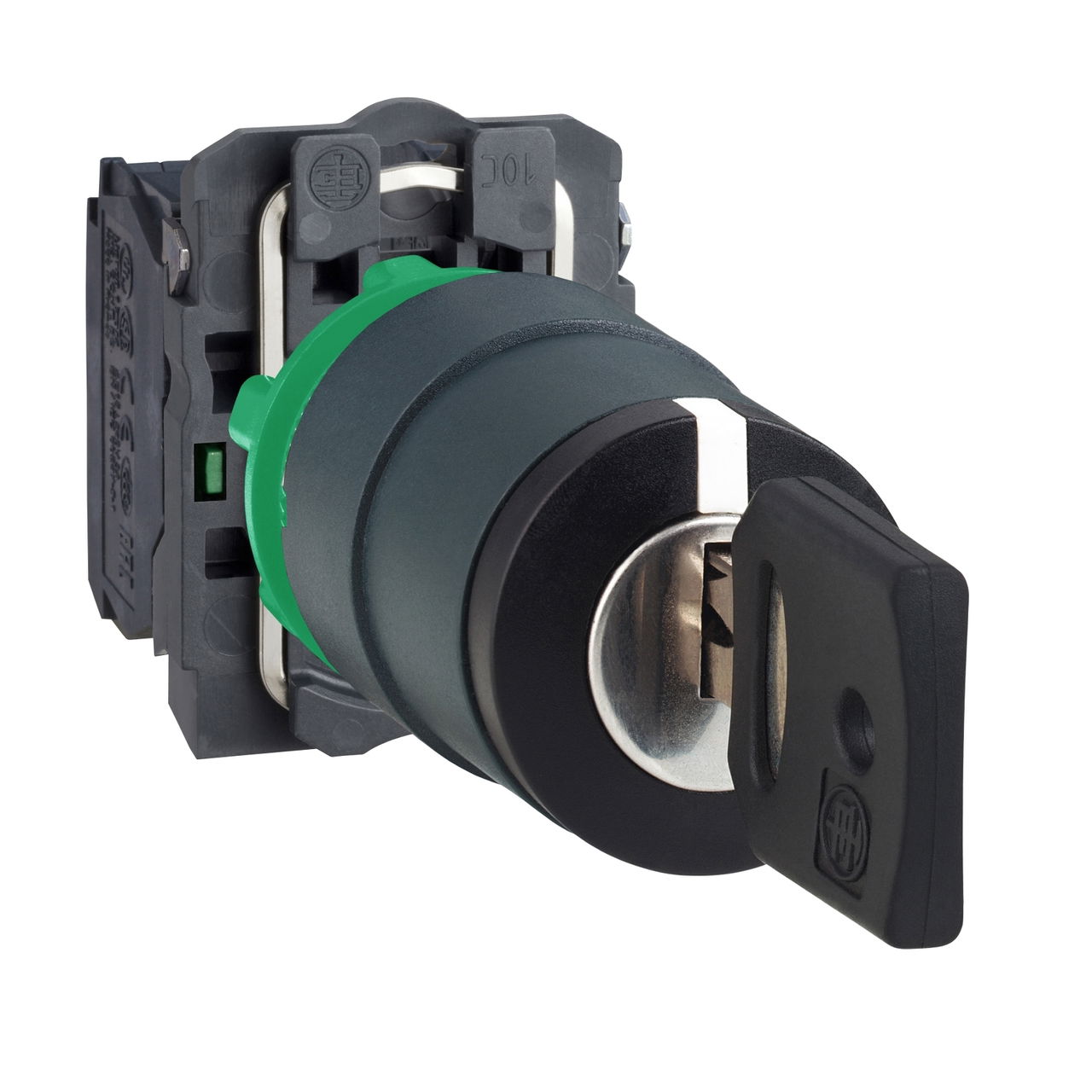 Harmony XB5, Key switch selector, plastic, black, Ø22, key n°455, 3 positions, stay put, 2 NO