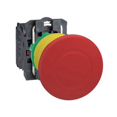 Harmony XB5, Emergency stop switching off, plastic, red mushroom Ø40, Ø22 trigger latching push-pull, 1 NC