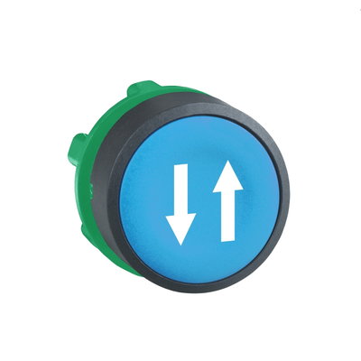 Blue flush pushbutton head Ø22 spring return "up and down arrows"