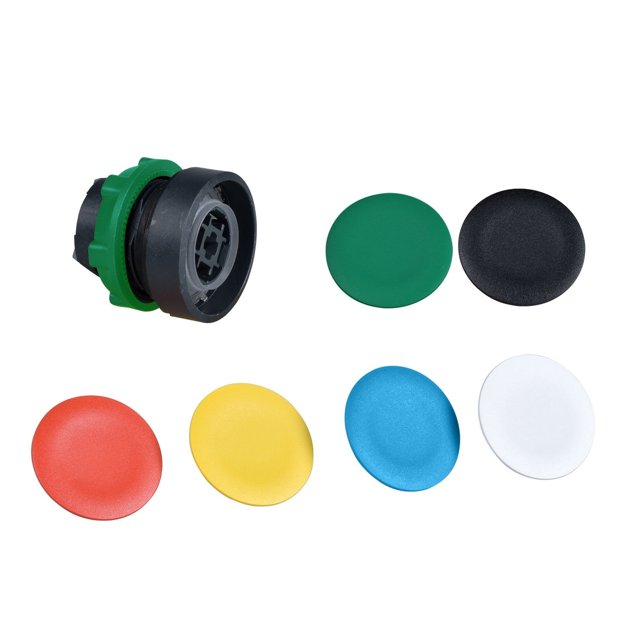 Flush pushbutton head Ø22 spring return with 6 coloured caps unmarked