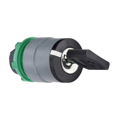 Harmony XB5, Key switch selector head, plastic, black, Ø22, key n°455, 3 positions, stay put, grey bezel