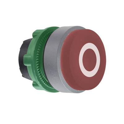 Harmony XB5, Push button head, plastic, projecting, red, Ø22, spring return, marked O, grey bezel