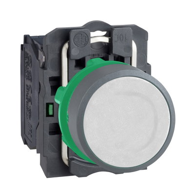 Push button, Harmony XB5, pushbutton, white, 1 NO, spring return cp grey