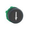 Push button head, plastic, flush, black, Ø22, spring return, marked DOWN ARROW