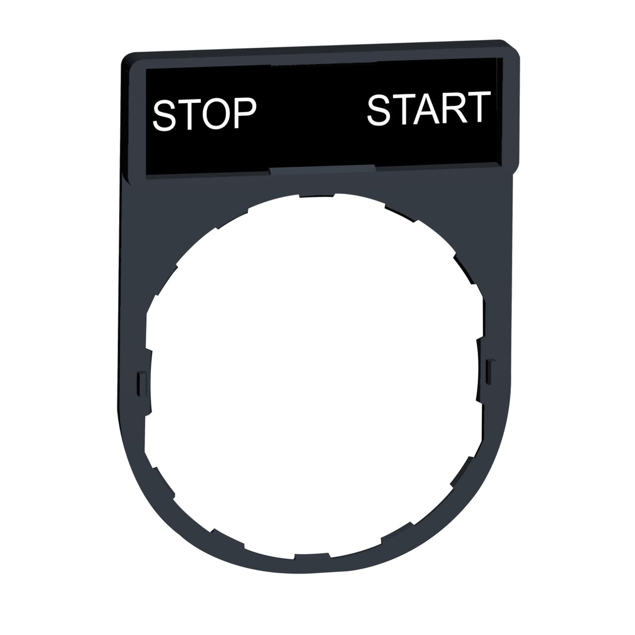 Legend holder 30 x 40 mm with legend 8 x 27 mm with marking STOP-START