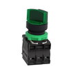 Illuminated selector switch, Harmony XB5, dark grey plastic, green handle, 22mm, universal LED, 2 positions, 1NO + 1NC, 24V AC DC