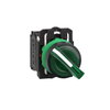 Illuminated selector switch, Harmony XB5, dark grey plastic, green handle, 22mm, universal LED, 2 positions, 1NO + 1NC, 24V AC DC