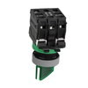 Illuminated selector switch, Harmony XB5, grey bezel, green handle, 22mm, universal LED, 2 positions, 1NO + 1NC, 24V AC DC