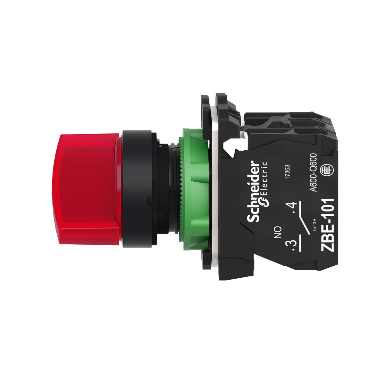 Illuminated selector switch, Harmony XB5, grey plastic, red handle, 22mm, 2 positions, universal LED, 1NO + 1NC, 24V AC DC – Image 5 of 7