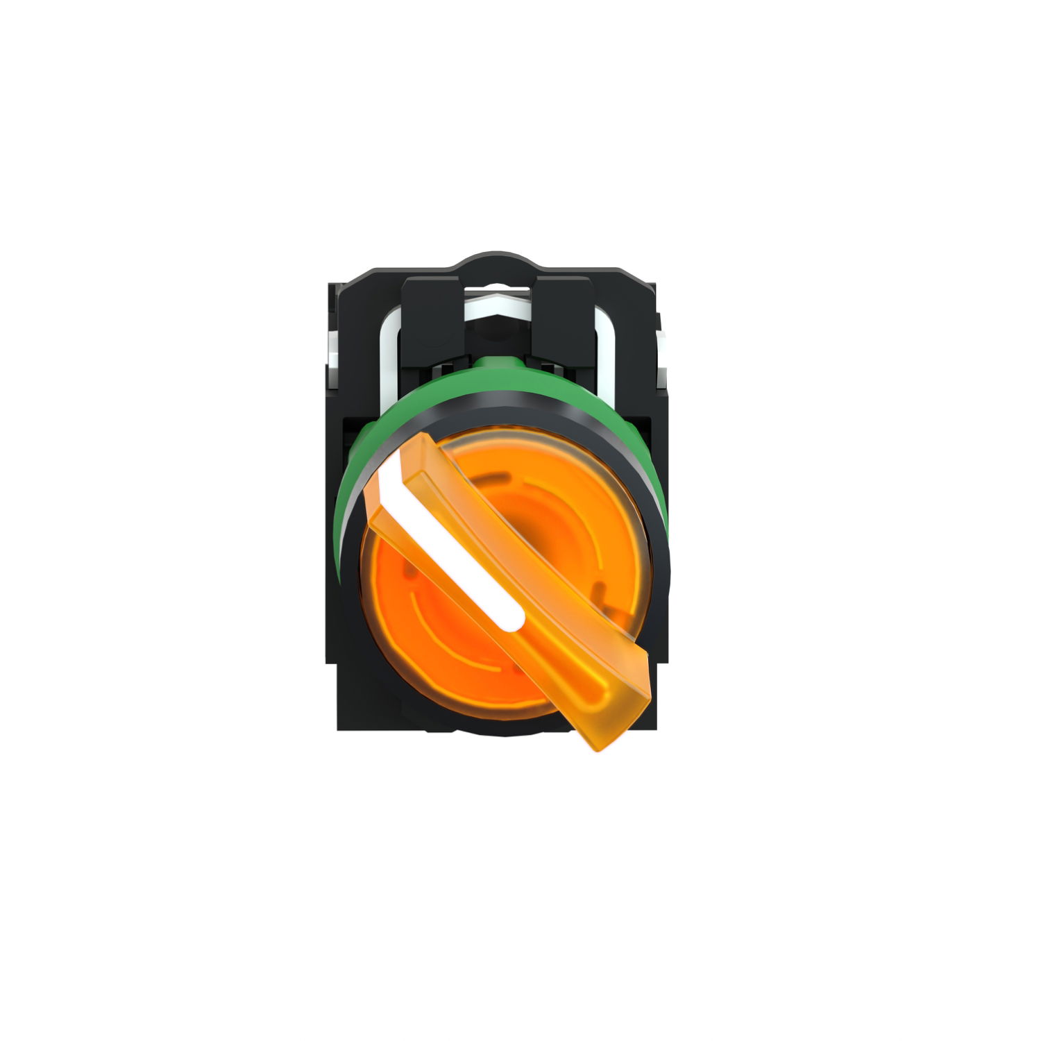 Illuminated selector switch, Harmony XB5, grey plastic, orange handle, 22mm, universal LED, 2 positions, 1NO + 1NC, 230...240V AC – Image 3 of 8