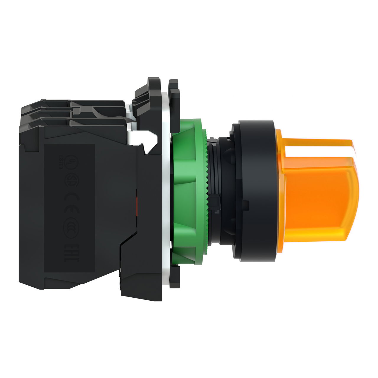 Illuminated selector switch, Harmony XB5, grey plastic, orange handle, 22mm, universal LED, 2 positions, 1NO + 1NC, 230...240V AC – Image 5 of 8