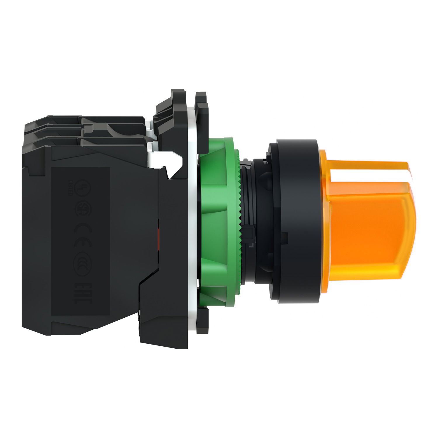 Illuminated selector switch, Harmony XB5, grey plastic, orange handle, 22mm, universal LED, 2 positions, 1NO + 1NC, 230...240V AC – Image 5 of 8