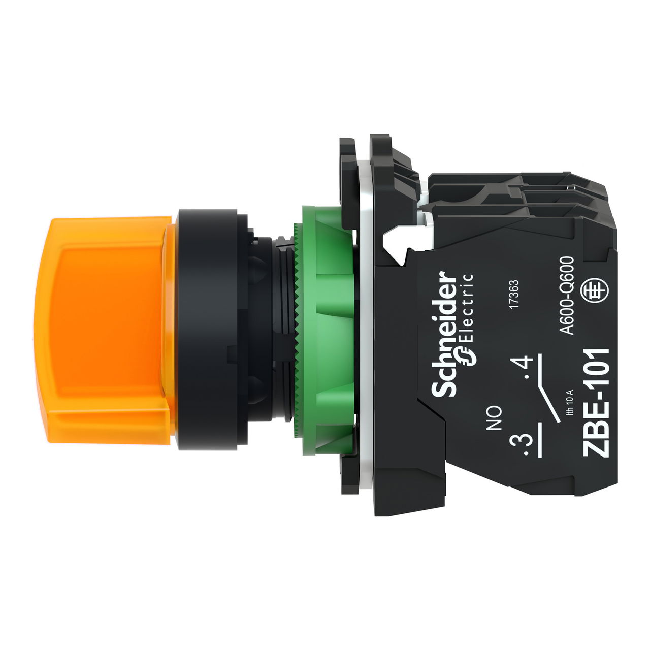 Illuminated selector switch, Harmony XB5, grey plastic, orange handle, 22mm, universal LED, 2 positions, 1NO + 1NC, 230...240V AC – Image 6 of 8