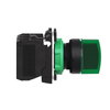 Illuminated selector switch, Harmony XB5, grey plastic, green handle, 22mm, 3 positions, universal LED, 1NO + 1NC, 24V AC DC