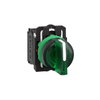 Illuminated selector switch, Harmony XB5, grey plastic, green handle, 22mm, 3 positions, universal LED, 1NO + 1NC, 24V AC DC