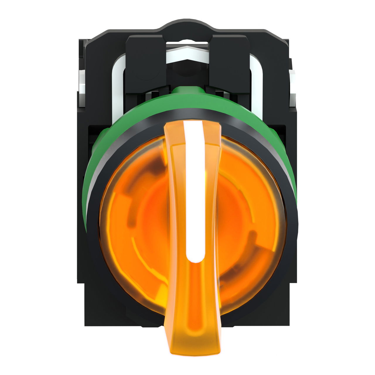 Illuminated selector switch, Harmony XB5, grey plastic, orange handle, 22mm, universal LED, 3 positions, 1NO + 1NC, 230...240V AC – Image 3 of 8