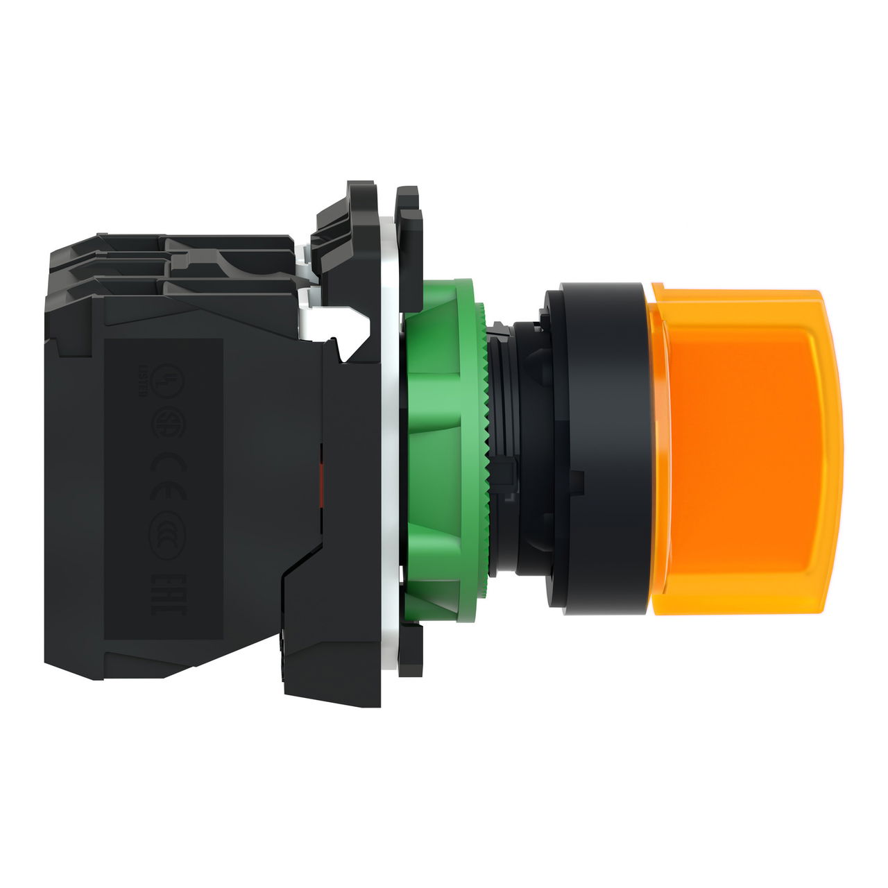 Illuminated selector switch, Harmony XB5, grey plastic, orange handle, 22mm, universal LED, 3 positions, 1NO + 1NC, 230...240V AC – Image 5 of 8