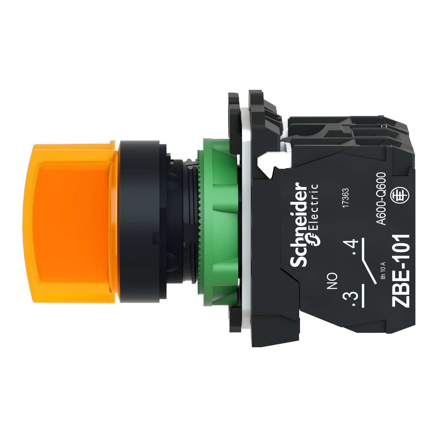 Illuminated selector switch, Harmony XB5, grey plastic, orange handle, 22mm, universal LED, 3 positions, 1NO + 1NC, 230...240V AC – Image 6 of 8