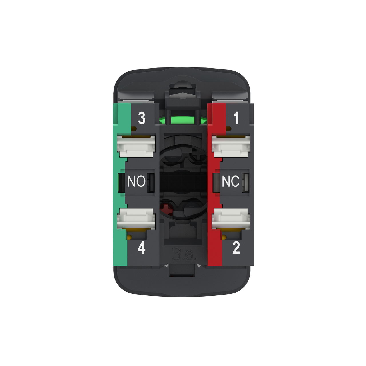 Double headed push button, Harmony XB5, plastic, 22mm, 1 green marked I + 1 red projecting marked O, 1NO+1NC, push in – Image 2 of 10