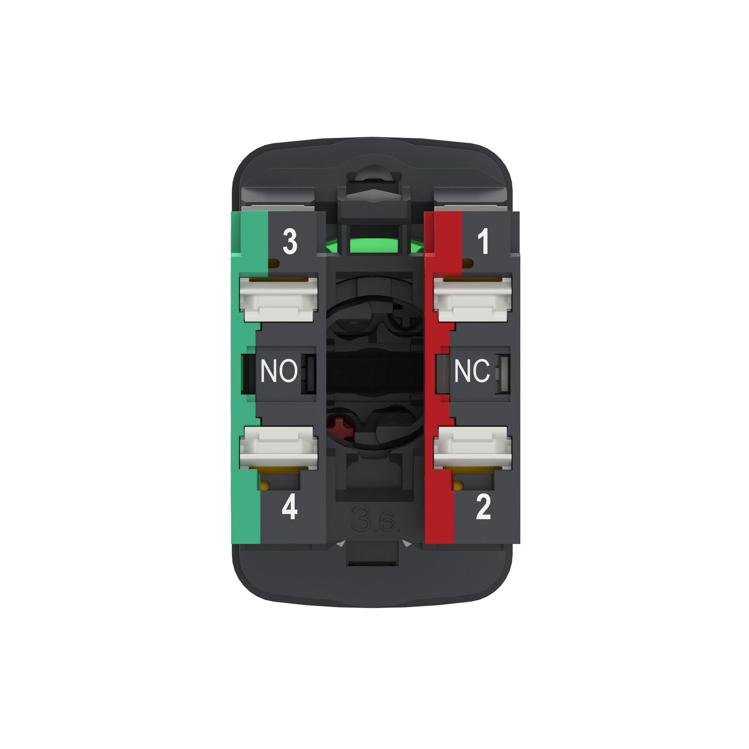 Double headed push button, Harmony XB5, plastic, 22mm, 1 green marked I + 1 red projecting marked O, 1NO+1NC, push in – Image 2 of 10