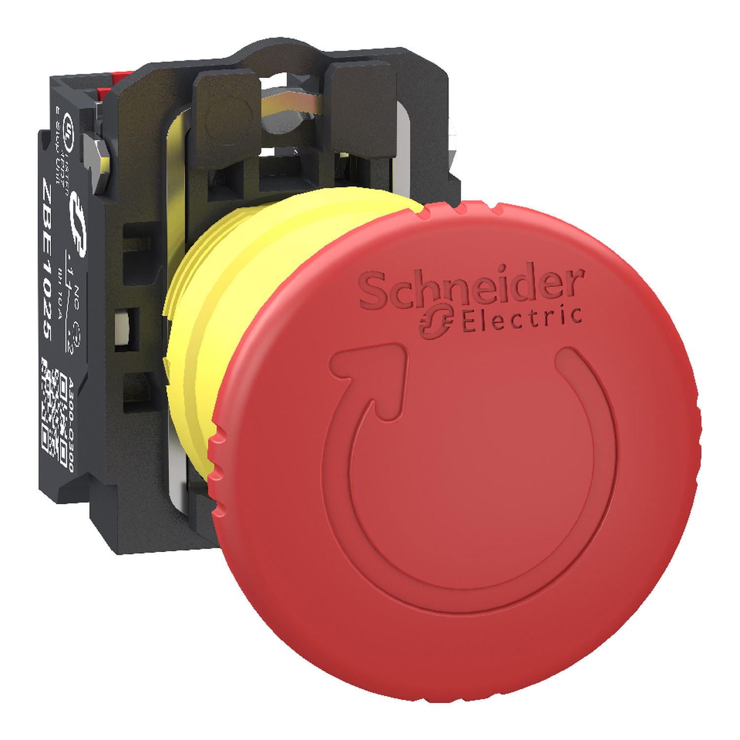 Emergency stop switching off, Harmony XB5, grey plastic, red mushroom 40mm, 22mm, trigger turn to release, 2NC, push in