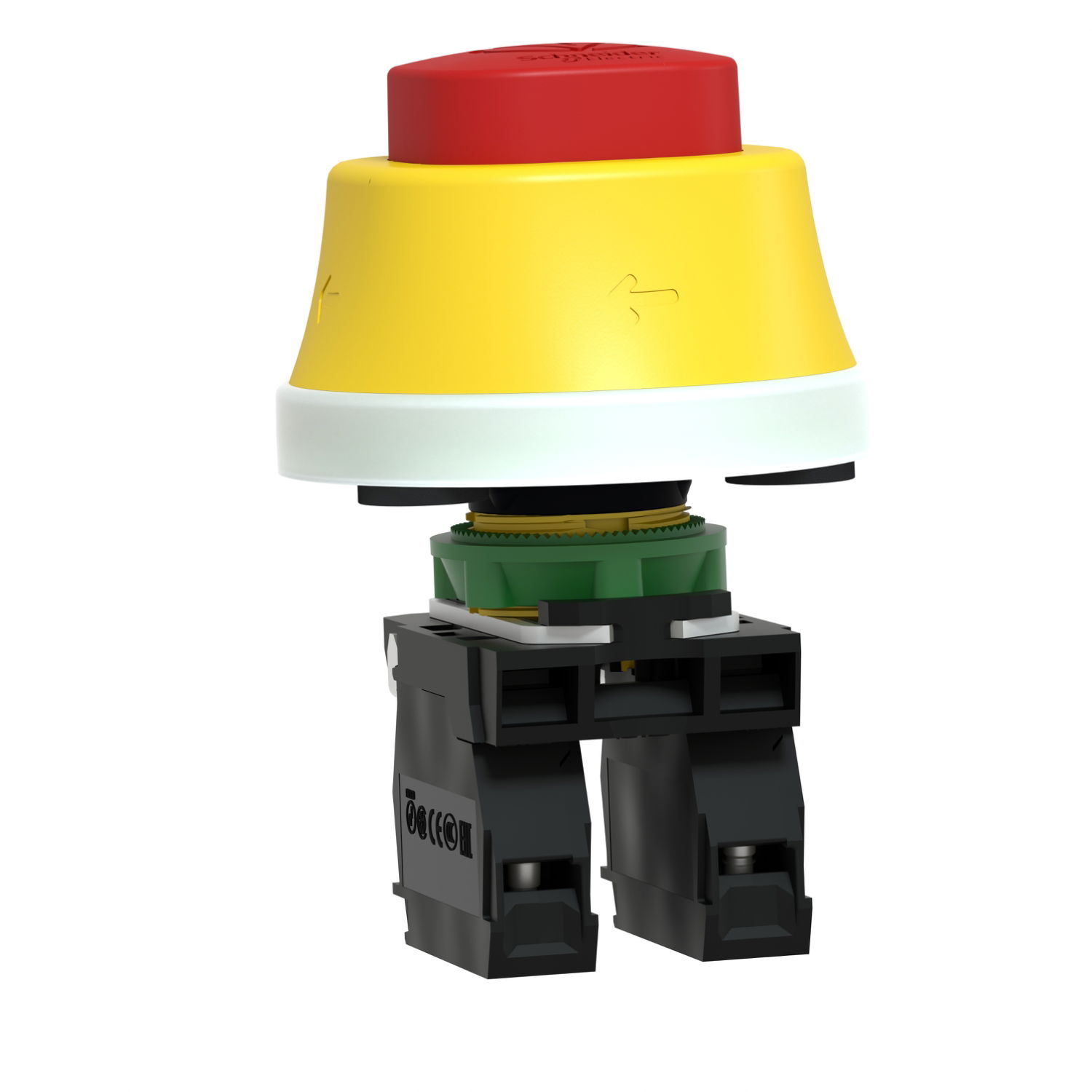 Harmony XB5, Illuminated emergency stop, plastic, Ø22, trigger latching turn to release, white/red LED, 24 V AC/DC, 1 NO + 1 NC – Image 3 of 10