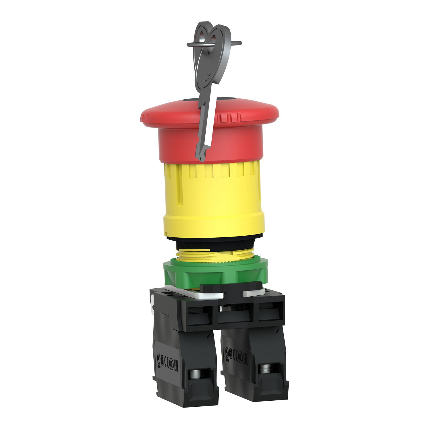 Harmony XB5, Emergency stop switching off, plastic, red mushroom Ø40, Ø22 trigger latching key release, 1 NO + 1 NC – Image 3 of 9