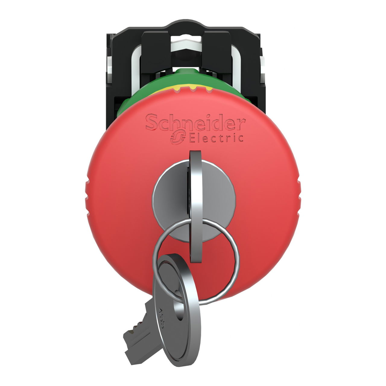 Harmony XB5, Emergency stop switching off, plastic, red mushroom Ø40, Ø22 trigger latching key release, 1 NO + 1 NC – Image 4 of 9