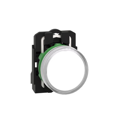 Pilot light, Harmony XB5, grey plastic, white, 22mm, universal LED, plain lens, 24V AC DC