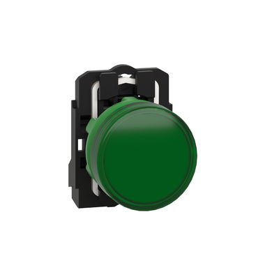Pilot light, Harmony XB5, grey plastic, green, 22mm, universal LED, plain lens, 24V AC DC