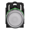 Illuminated push button, Harmony XB5, plastic, white flush, 22mm, universal LED, plain lens, 1NO, 24V AC DC