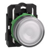 Illuminated push button, Harmony XB5, plastic, white flush, 22mm, universal LED, plain lens, 1NO, 24V AC DC