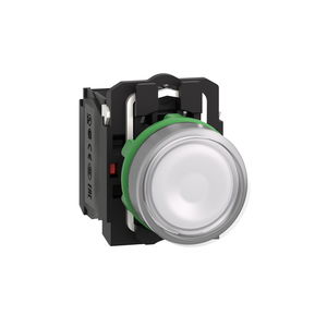 Illuminated push button, Harmony XB5, plastic, white flush, 22mm, universal LED, plain lens, 1NO + 1NC, 24V AC DC