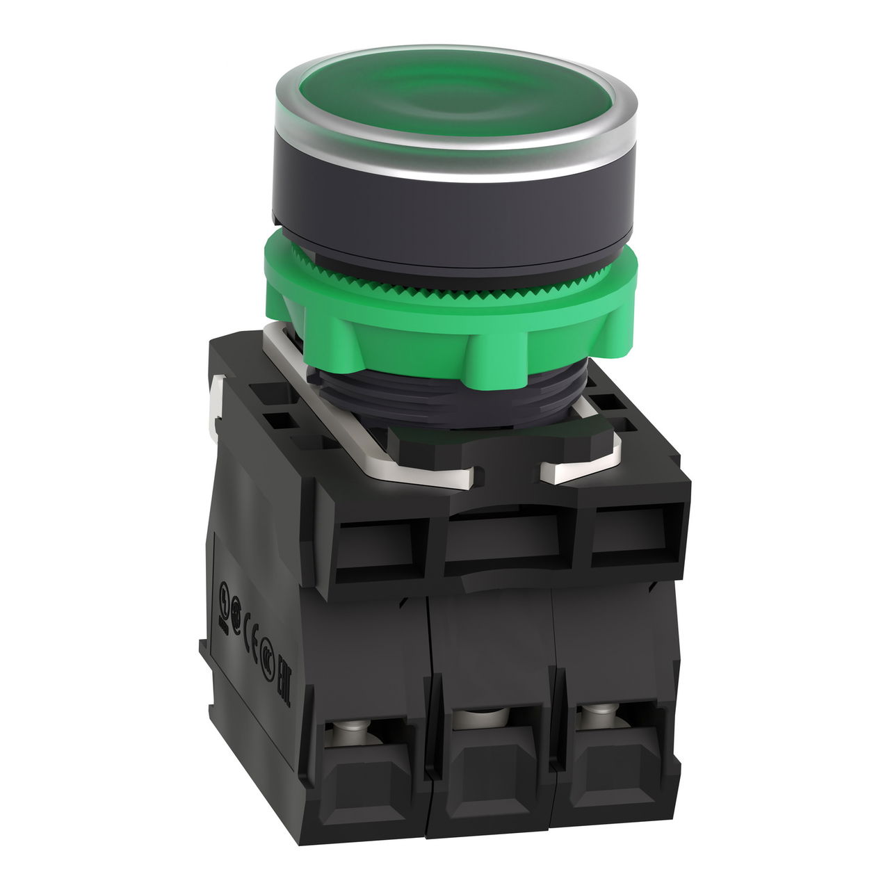 Illuminated push button, Harmony XB5, plastic, green flush, 22mm, universal LED, plain lens, 2NO, 24V AC DC – Image 3 of 9