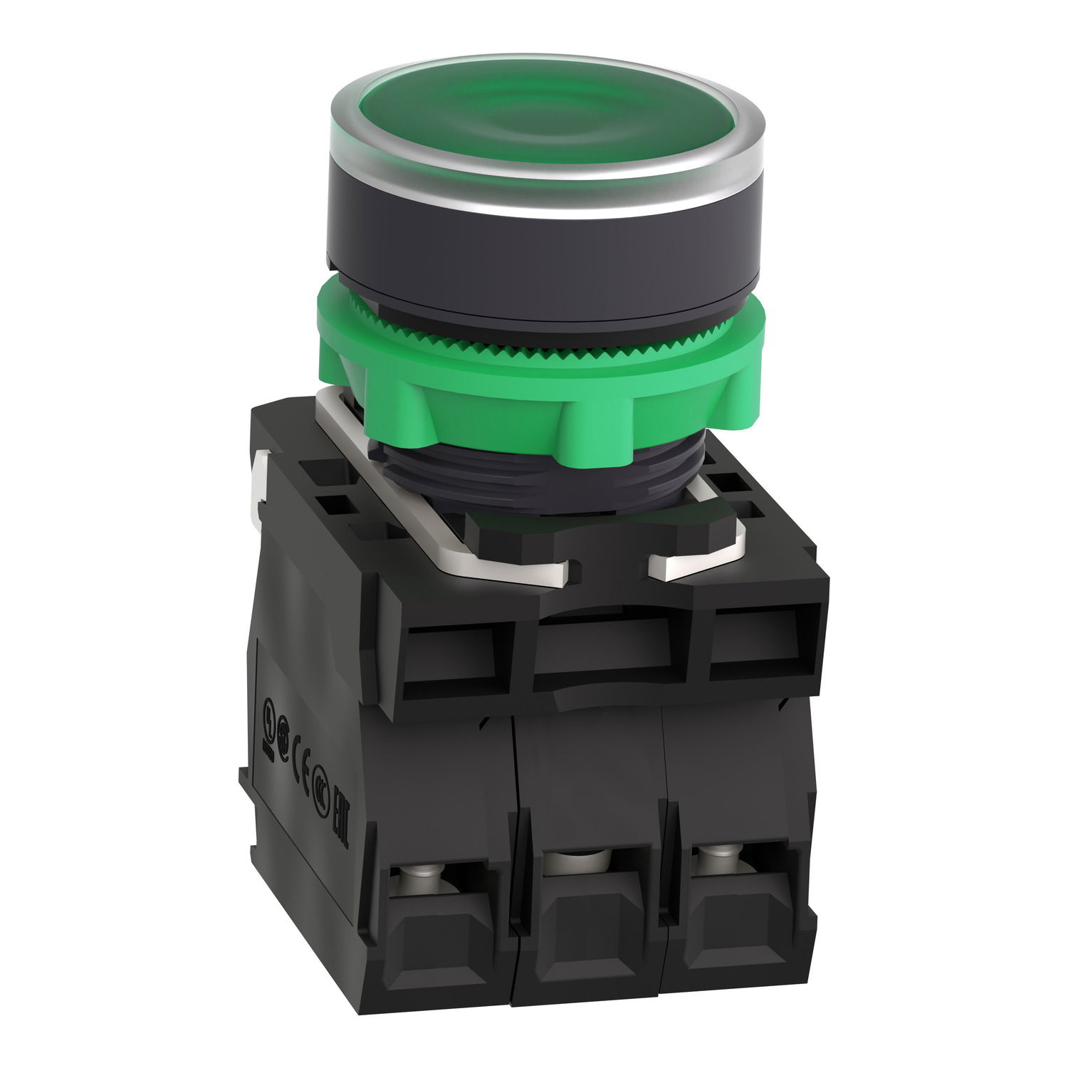 Illuminated push button, Harmony XB5, plastic, green flush, 22mm, universal LED, plain lens, 2NO, 24V AC DC – Image 3 of 9
