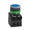 Illuminated push button, Harmony XB5, plastic, blue flush, 22mm, universal LED, plain lens, 1NO + 1NC, 24V AC DC