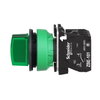 Illuminated selector switch, Harmony XB5, grey plastic, green handle, 30mm, universal LED, 3 positions, 1NO + 1NC, 24V AC DC