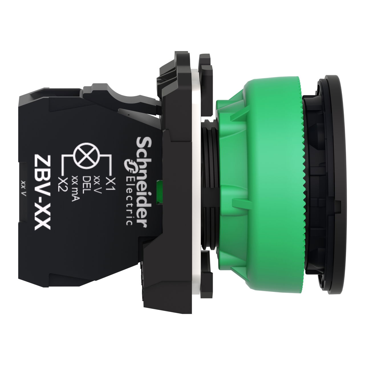 Pilot light, Harmony XB5, antimicrobial, grey plastic, green flush mounted, 30mm, universal LED, plain lens, 24V AC DC – Image 6 of 10
