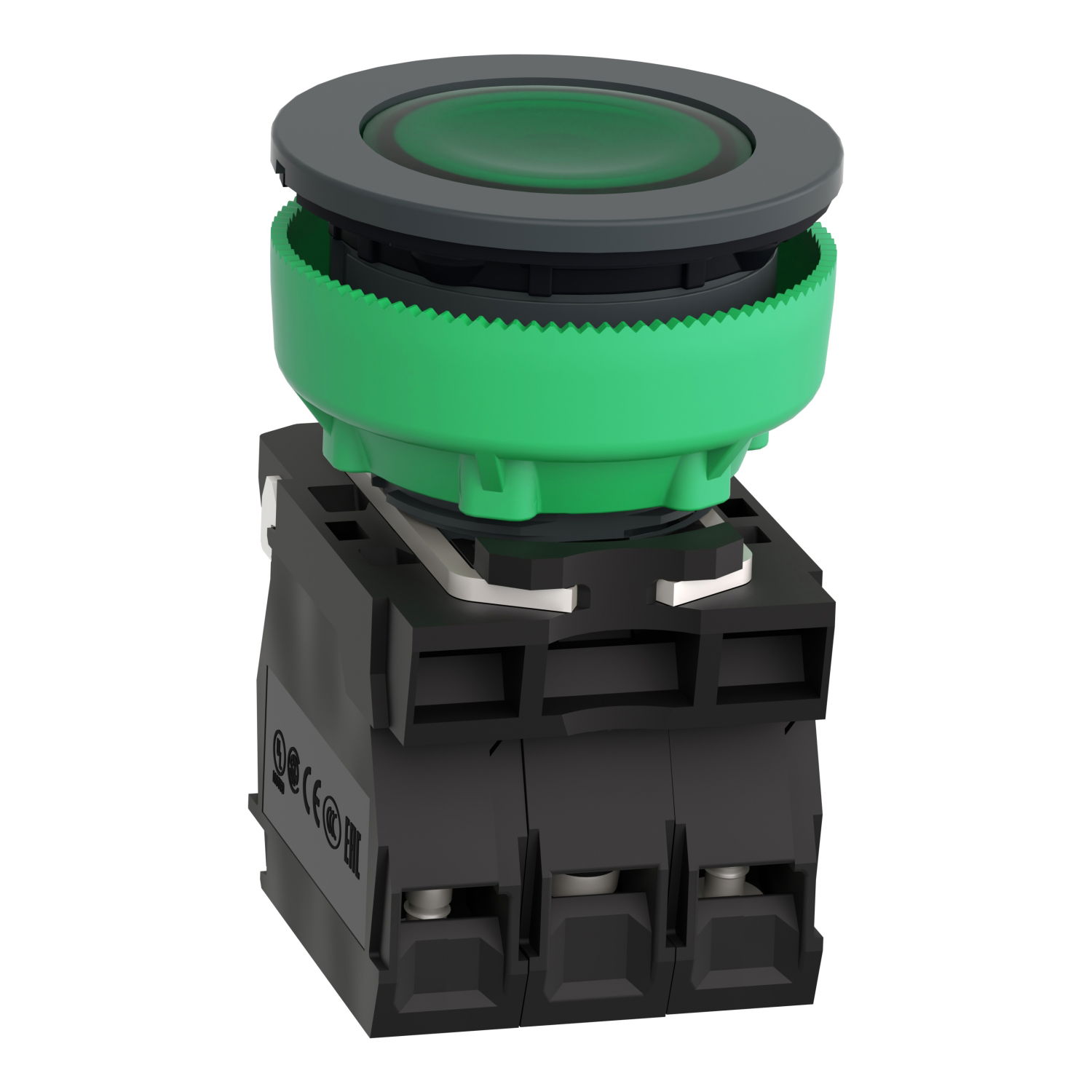 Illuminated push button, Harmony XB5, plastic, green, 30mm, universal LED, 1NO + 1NC, 110...120V AC – Image 3 of 10