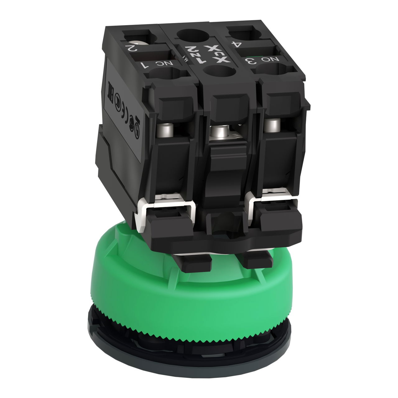 Illuminated push button, Harmony XB5, plastic, green, 30mm, universal LED, 1NO + 1NC, 110...120V AC – Image 5 of 10