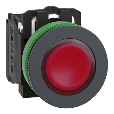 Illuminated push button, Harmony XB5,  plastic, red, 30mm, universal LED, 1NO + 1NC, 110...120V AC